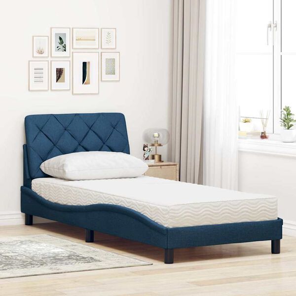 vidaXL Cama com colch&atilde;o 90x190 cm tecido azul