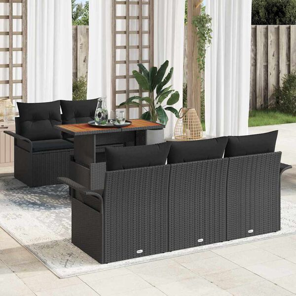 vidaXL Conjunto de Sof&aacute; de Jardim com almofada 6 pcs Preto vime PE