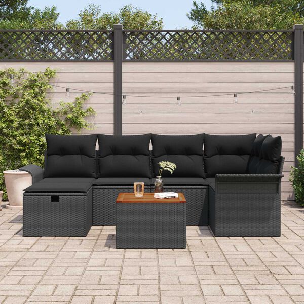 vidaXL Conjunto de Sof&aacute; de Jardim 7 pcs Preto Rattan Sint&eacute;tico