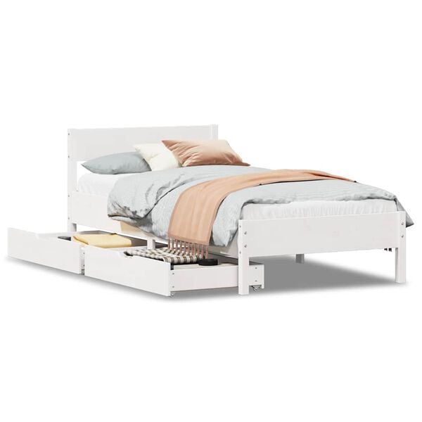 vidaXL Cama sem colch&atilde;o 75x190 cm madeira de pinho maci&ccedil;a branco