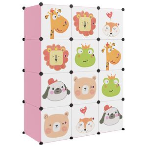 vidaXL Arm&aacute;rio de arruma&ccedil;&atilde;o infantil com 12 cubos PP rosa