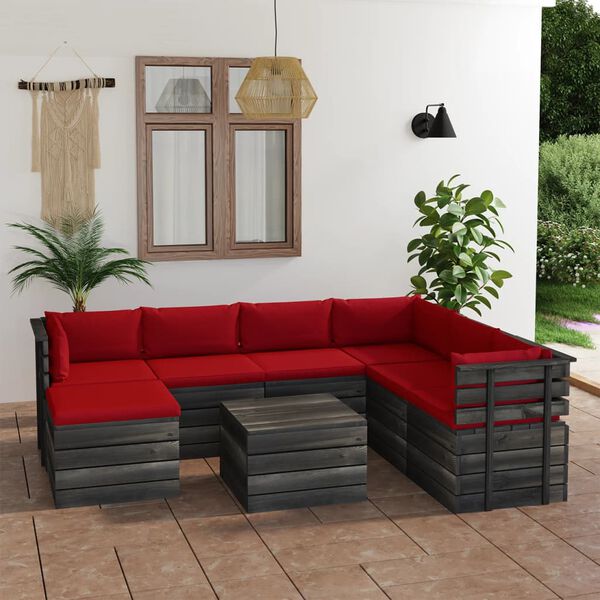 vidaXL 8 pcs conjunto lounge de paletes com almofad&otilde;es pinho maci&ccedil;o
