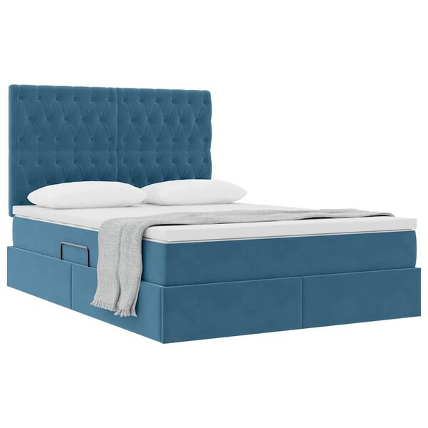 vidaXL Cama com arruma&ccedil;&atilde;o e colch&atilde;o Azul Escuro 140 x 190 cm Veludo