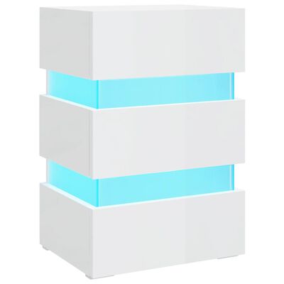 vidaXL Mesa de cabeceira c/ luzes LED deriv. madeira branco brilhante