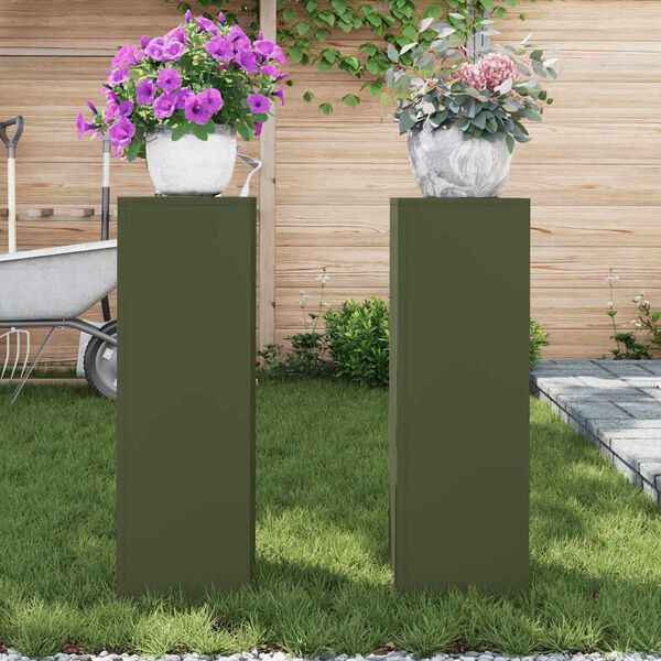 vidaXL Suporte para Plantas 2 pcs Verde-oliva 24 x 24 x 75 cm Aço