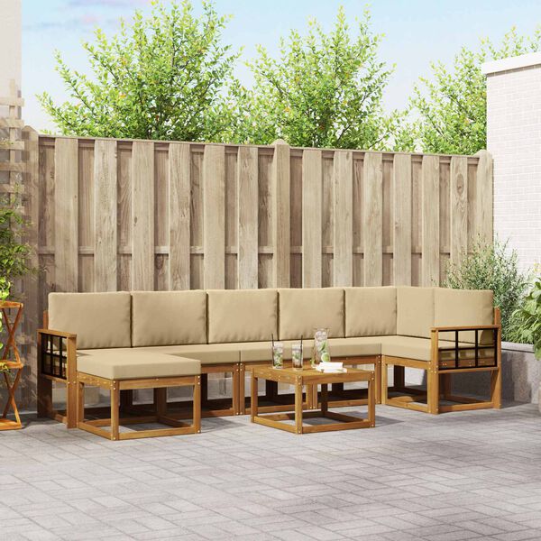 vidaXL Conjunto de Sof&aacute;s para Exterior 8 pcs Natural e Bege