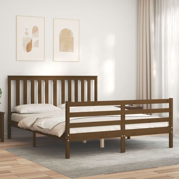 vidaXL Estrutura cama c/ cabeceira 160x200 madeira maci&ccedil;a castanho-mel