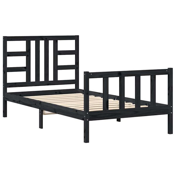 vidaXL Estrutura de cama com cabeceira 100x200 cm madeira maci&ccedil;a preto
