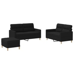 vidaXL 3 pcs conjunto de sof&aacute;s com almofad&otilde;es tecido preto