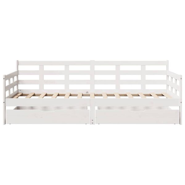 vidaXL Sof&aacute;-cama c/ gavetas 90x190 cm madeira de pinho maci&ccedil;a branco
