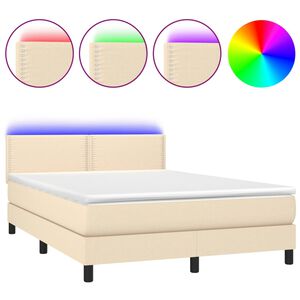 vidaXL Cama box spring c/ colch&atilde;o e LED 140x200 cm tecido cor creme