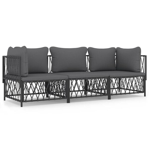 vidaXL 3 pcs conjunto lounge de jardim com almofadões aço antracite