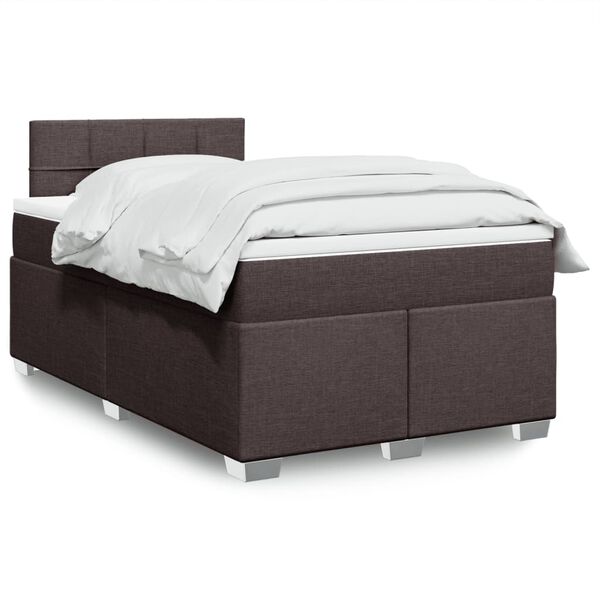 vidaXL Cama boxspring com colch&atilde;o 120x190 cm tecido castanho-escuro