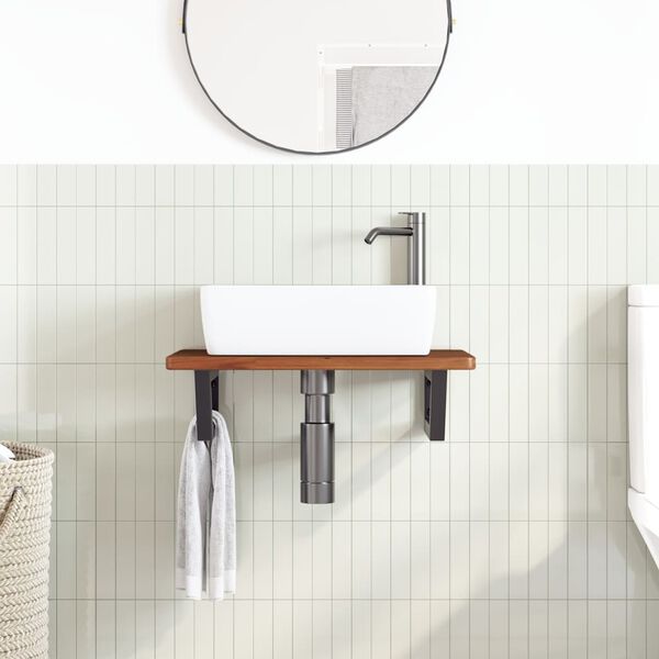 vidaXL Prateleira de parede p/ lavatório aço/madeira carvalho maciça