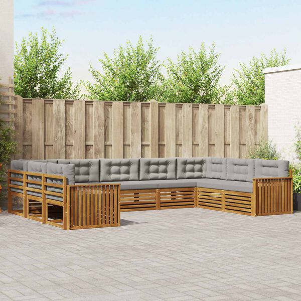 vidaXL Conjunto de Sof&aacute;s para Exterior 9 pcs Cinza Natural e Claro