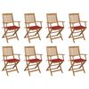 vidaXL Cadeiras de exterior dobr&aacute;veis c/ almofad&otilde;es 8pcs ac&aacute;cia maci&ccedil;a