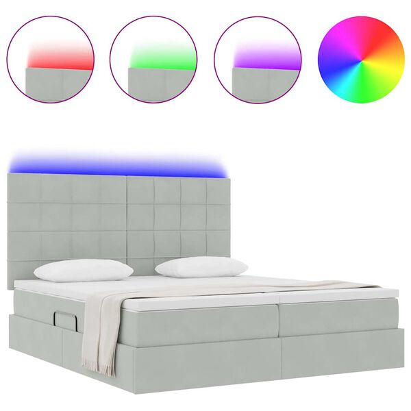 vidaXL Cama com luzes de tira LED Cinzento-claro 180 x 200 cm Veludo