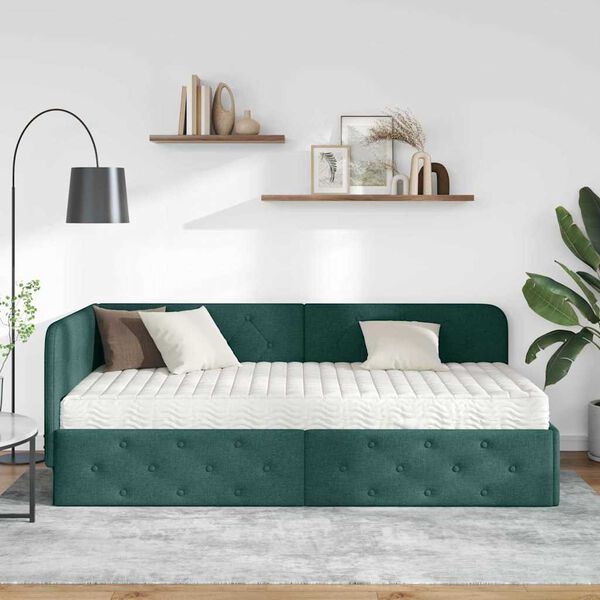 vidaXL Estrutura de Cama de Canto Verde Escuro 100 x 200 cm tecido