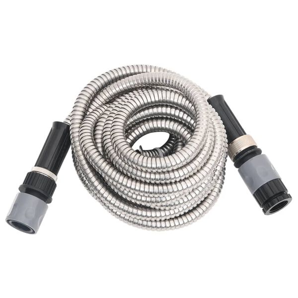 vidaXL Mangueira jardim c/ pulverizador 0,6" 30 m a&ccedil;o inox. prateado