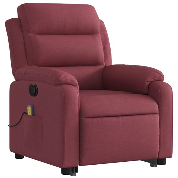 vidaXL Poltrona de massagens reclin. elevat&oacute;ria tecido vermelho tinto