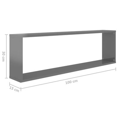 vidaXL Estantes de parede cúbicas 4pcs contr. 100x15x30cm cinza brilh.
