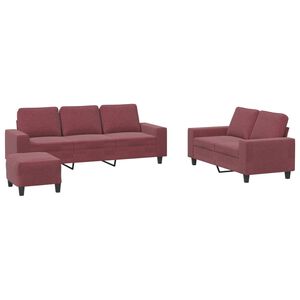 vidaXL 3 pcs conjunto de sof&aacute;s tecido vermelho-tinto