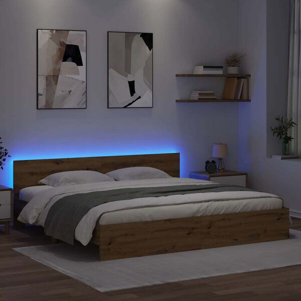 vidaXL Estrutura da Cama com cabeceira Carvalho Artesanal 200 x 200 cm