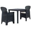 vidaXL Conjunto bistr&ocirc; 3 pcs pl&aacute;stico antracite com aspeto de vime