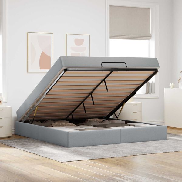 vidaXL Estrutura de cama com colch&atilde;o 2 pcs Cinzento-claro tecido