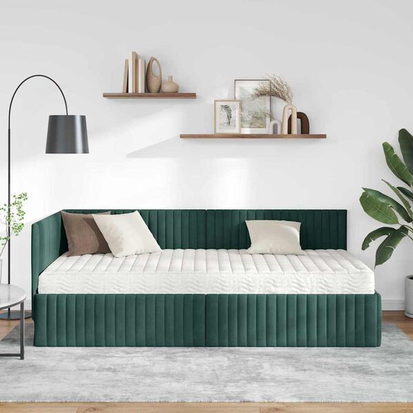 vidaXL Estrutura de Cama de Canto com Colch&atilde;o 2 pcs Verde Veludo