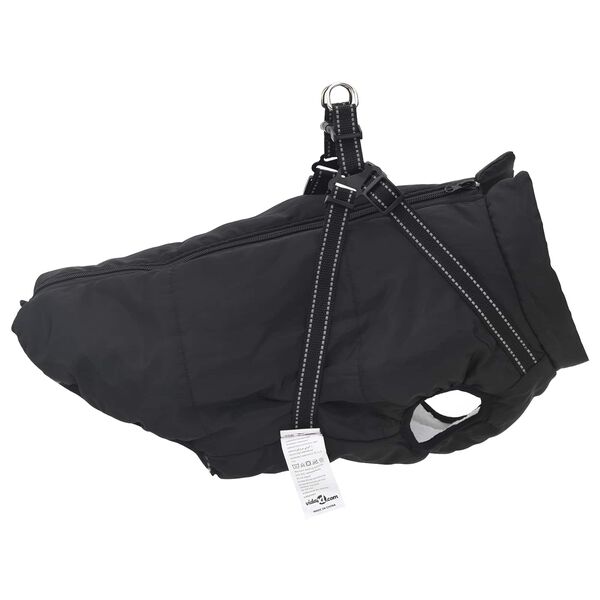 vidaXL Casaco para C&atilde;es com arn&ecirc;s Preto L48 Velo e Poli&eacute;ster