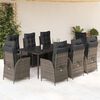 vidaXL 9 pcs conjunto de jantar p/ jardim c/ almofad&otilde;es vime PE cinza