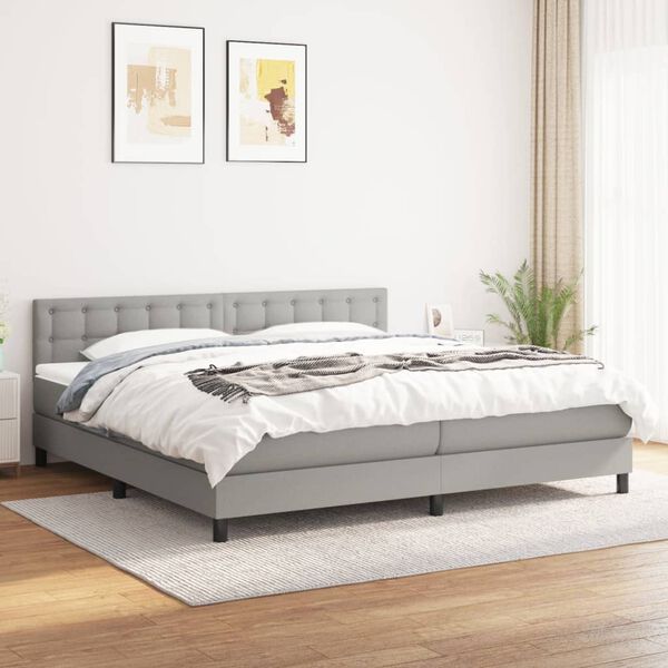 vidaXL Cama com molas/colch&atilde;o 200x200 cm tecido cinza-claro