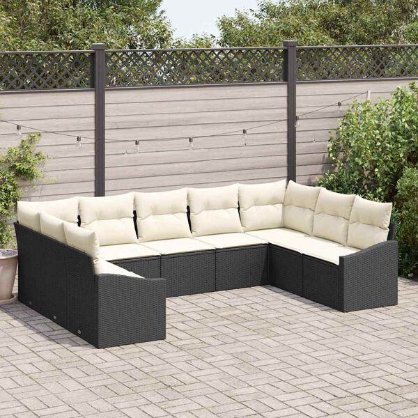 vidaXL Conjunto de Sof&aacute; de Jardim 9 pcs Preto Rattan Sint&eacute;tico