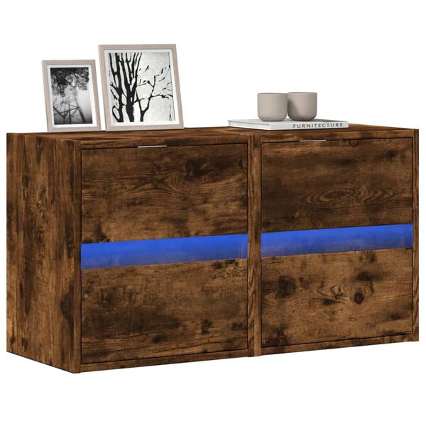 vidaXL M&oacute;veis de parede para TV com luzes LED 2 pcs carvalho fumado