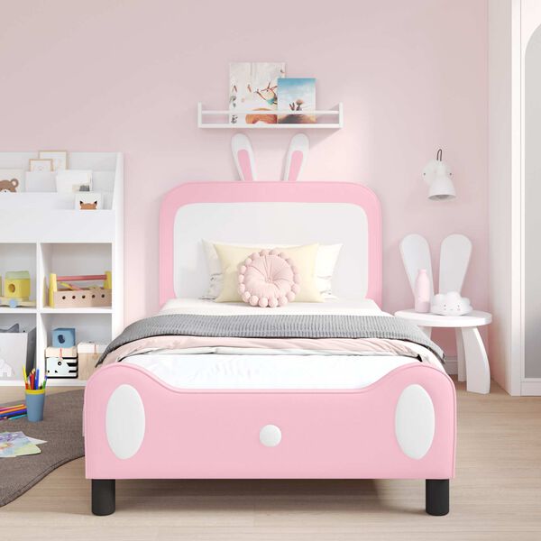 vidaXL Estrutura de Cama Infantil com Cabeceira Rosa 90 x 200 cm PU