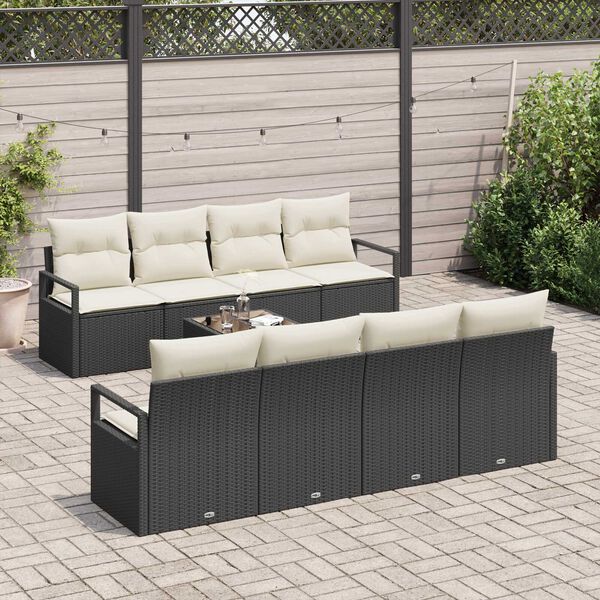 vidaXL Conjunto de Sof&aacute; de Jardim 9 pcs Preto e Creme vime PE