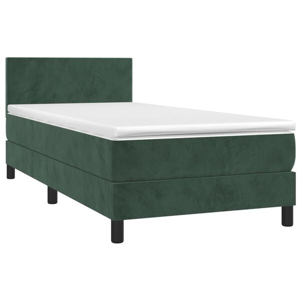 vidaXL Cama box spring c/ colch&atilde;o/LED 90x200 cm veludo verde-escuro