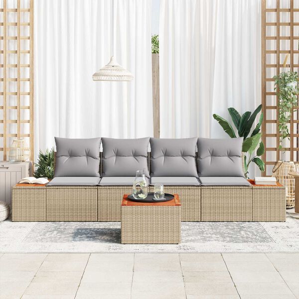 vidaXL Conjunto de Sof&aacute; de Jardim 5 pcs Bege Rattan Sint&eacute;tico