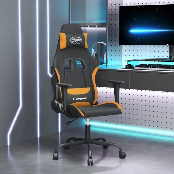 vidaXL Cadeira gaming de massagens tecido preto e laranja