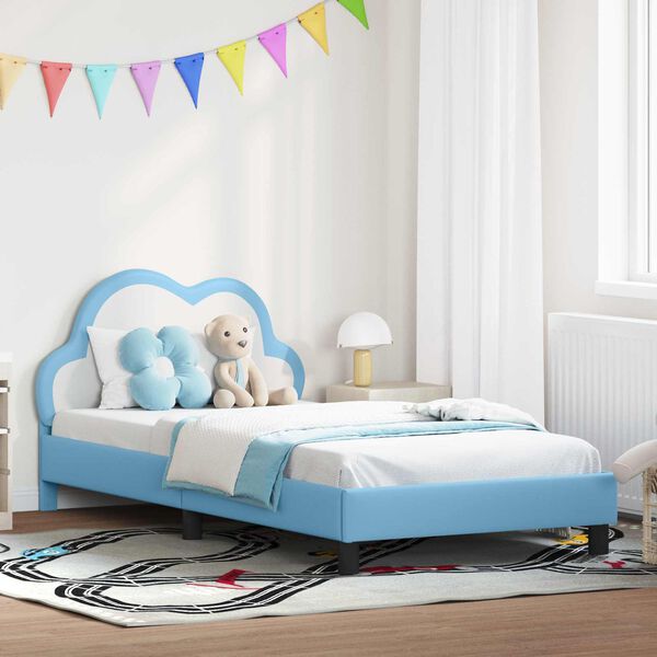 vidaXL Estrutura de Cama Infantil com Cabeceira Azul 90 x 190 cm PU