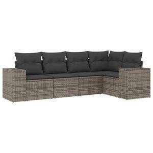 vidaXL 5 pcs conjunto sof&aacute;s de jardim c/ almofad&otilde;es vime PE cinzento