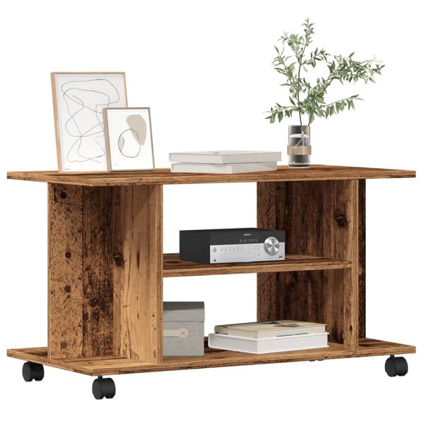 vidaXL M&oacute;vel de TV com rodas 80x40x45 cm deriv. madeira madeira velha