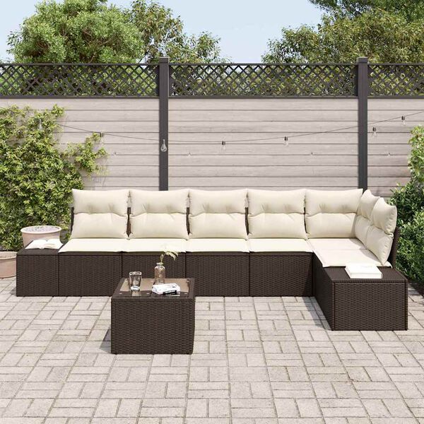 vidaXL Conjunto de Sofá de Jardim 7 pcs Marrom e Creme vime PE