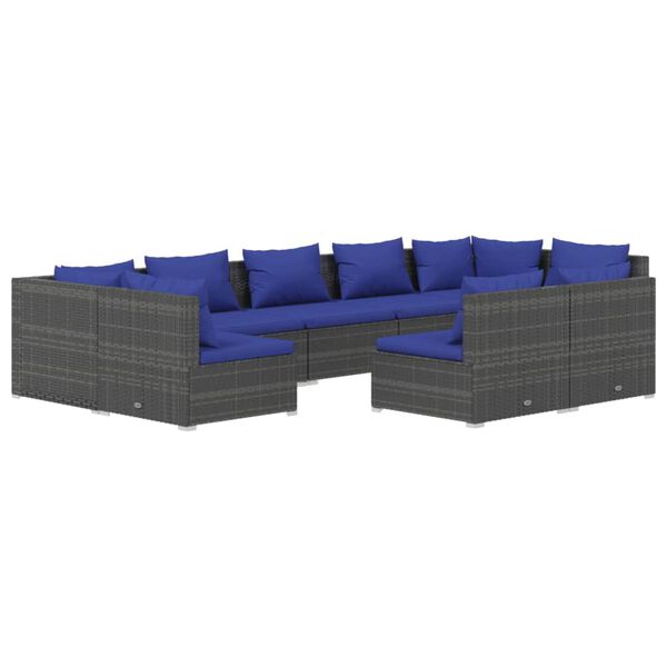 vidaXL 9 pcs conjunto lounge de jardim c/ almofad&otilde;es vime PE cinzento