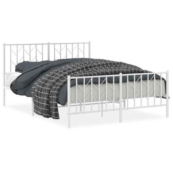 vidaXL Estrutura de cama com cabeceira e pés 135x190 cm metal branco
