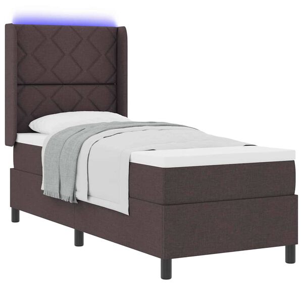 vidaXL Cama Box Spring LED Marrom Escuro 90 x 190 cm tecido