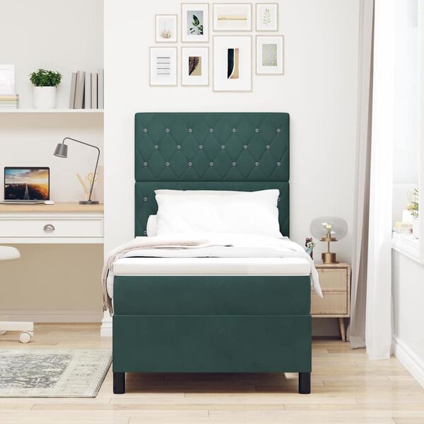 vidaXL Cama Box com colch&atilde;o Verde Escuro 100 x 200 cm tecido