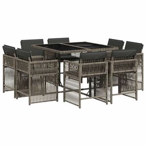 vidaXL 9 pcs conjunto de jantar p/ jardim c/ almofad&otilde;es vime PE cinza