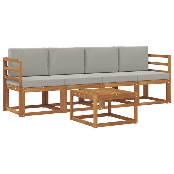 vidaXL Conjunto de Sof&aacute;s para Exterior 5 pcs Cinza Natural e Claro